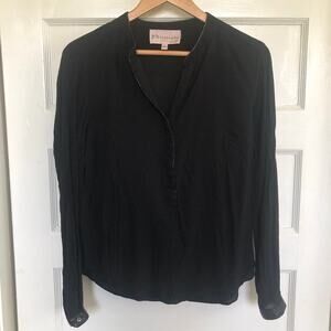 Philosophy Black Sheer Faux Leather Trim Blouse Large Long Sleeve Minimalist